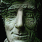 Portrait of a person with green eyes blended with fern leaves