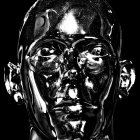 Fragmented black-and-white glossy human face representation