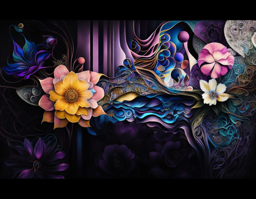 Colorful Abstract Flower Art on Dark Background