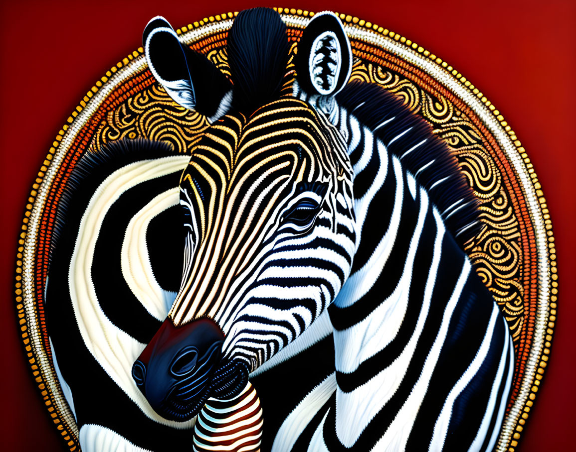 Vibrant zebra illustration on red background with yellow motif