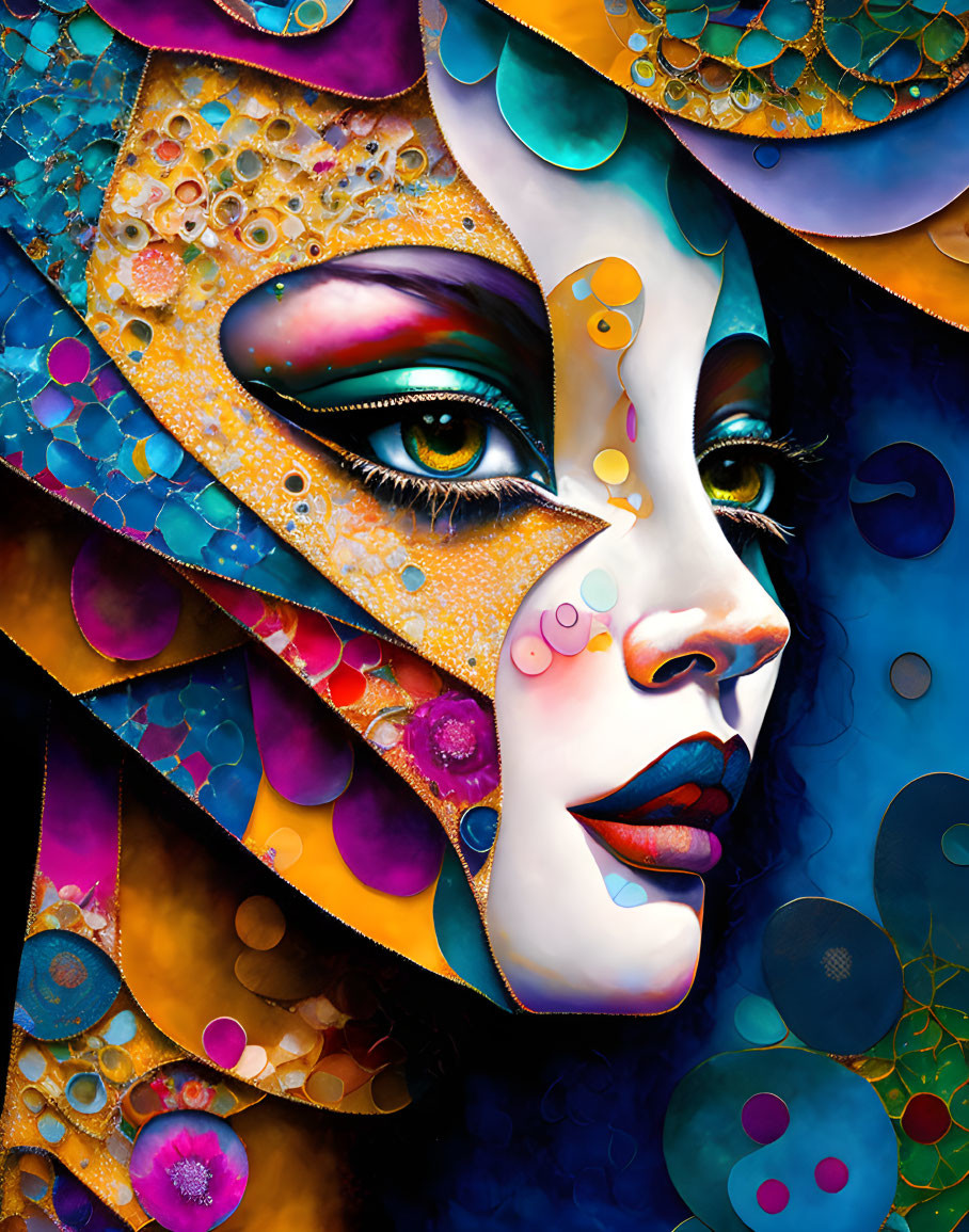 Colorful Digital Artwork Featuring Abstract Woman's Face