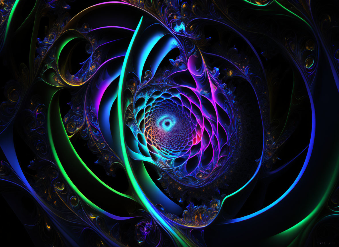 Colorful Fractal Design with Neon Swirl Patterns