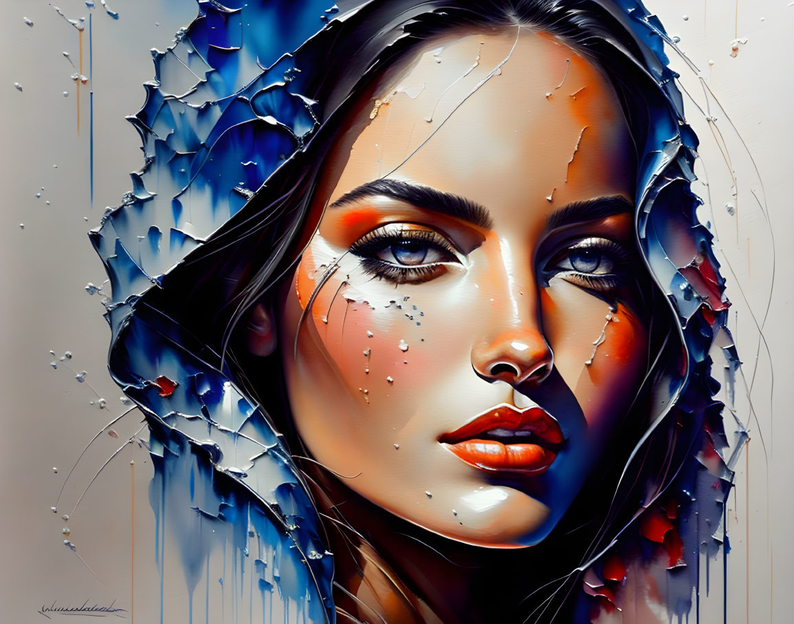 Colorful Stylized Painting of Woman's Intense Eyes