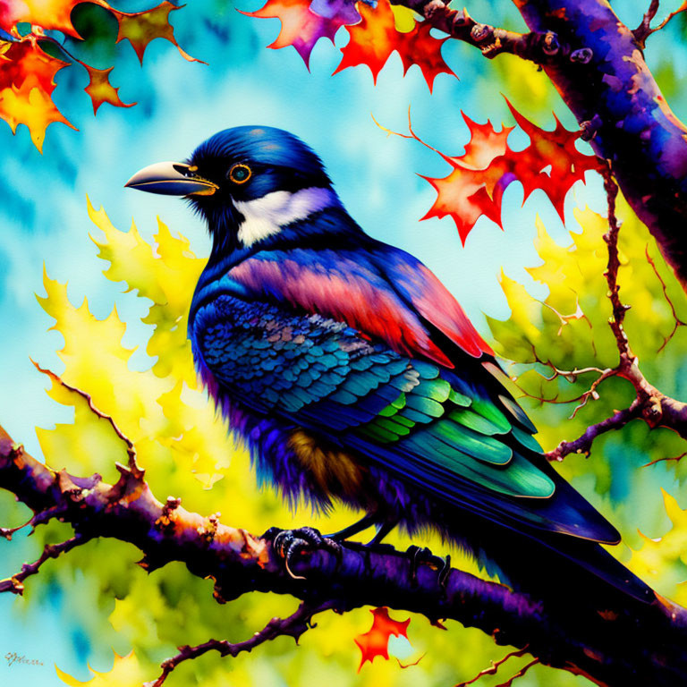 Colorful Bird Perched on Branch with Vibrant Feathers