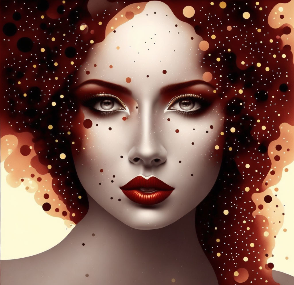 Surreal portrait of woman with red hair and freckles