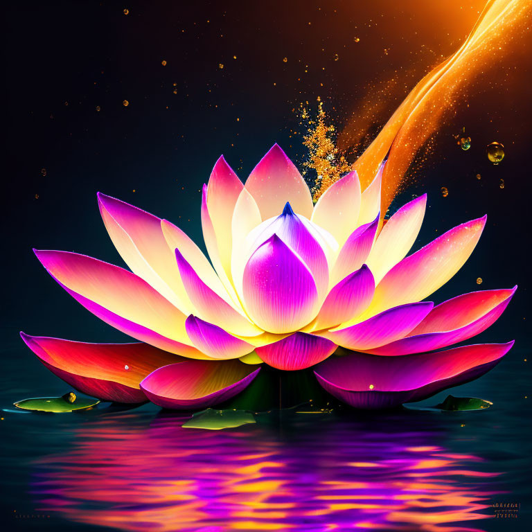 Colorful Lotus Flower Artwork with Pink and Purple Petals on Dark Background