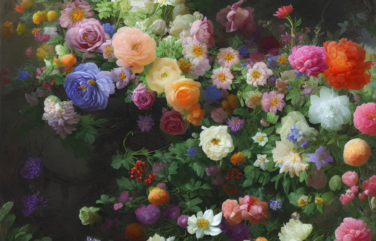 Colorful Floral Arrangement Against Shadowy Background