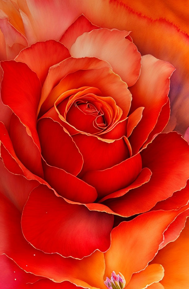 Detailed Close-up of Vibrant Red-Orange Rose Petals