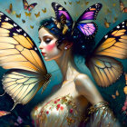 Colorful Stylized Woman with Butterfly Wings and Decorative Patterns