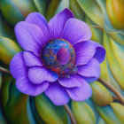 Colorful digital painting of iridescent flower and jewel-toned foliage