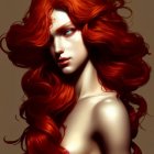 Digital artwork: Woman with flowing red hair and fair skin, serene expression