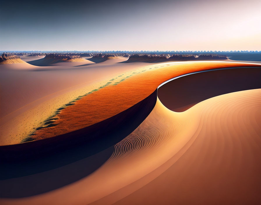 Vibrant orange sand dunes in serene desert scene