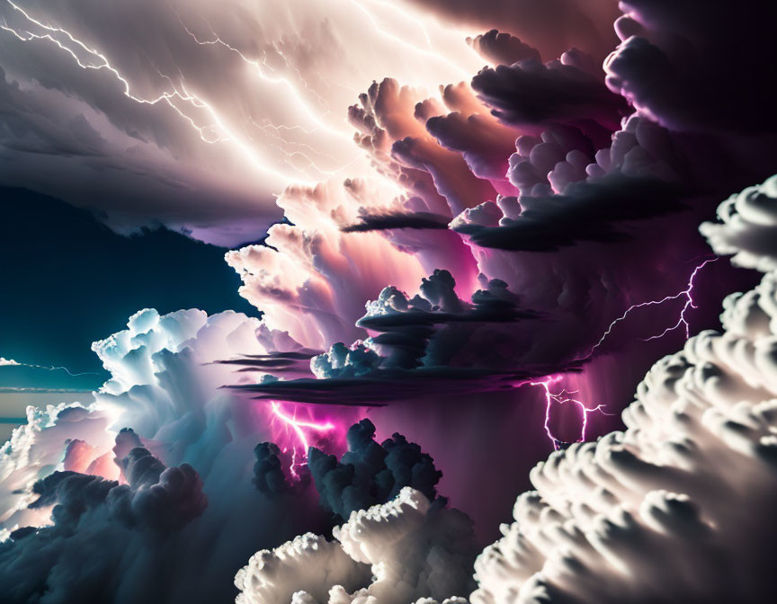 Vivid lightning strikes in dramatic cloudscape