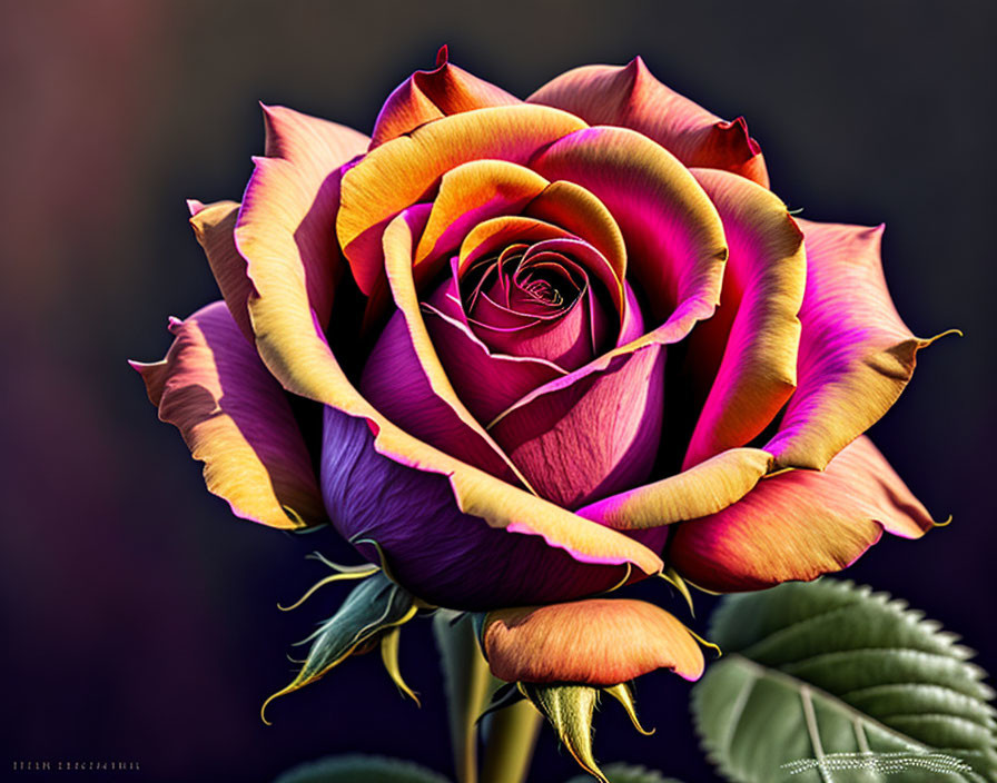 Multicolored Rose with Purple to Orange Petals on Soft-focus Background