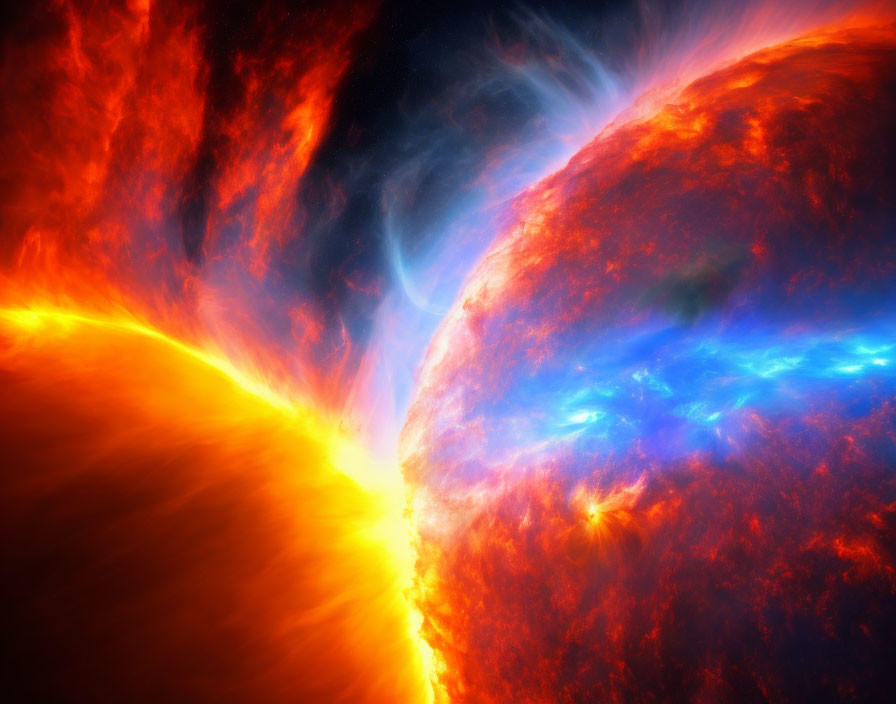 Colorful Solar Flare Eruption on Dark Background