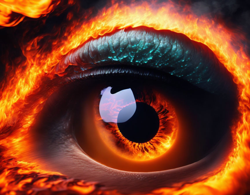 Flaming iris in human eye artistry