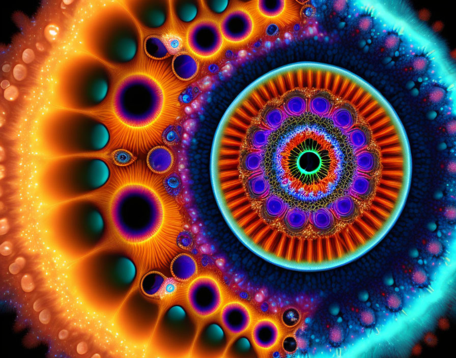 Colorful Circular Fractal Pattern with Bright Blue and Orange Colors