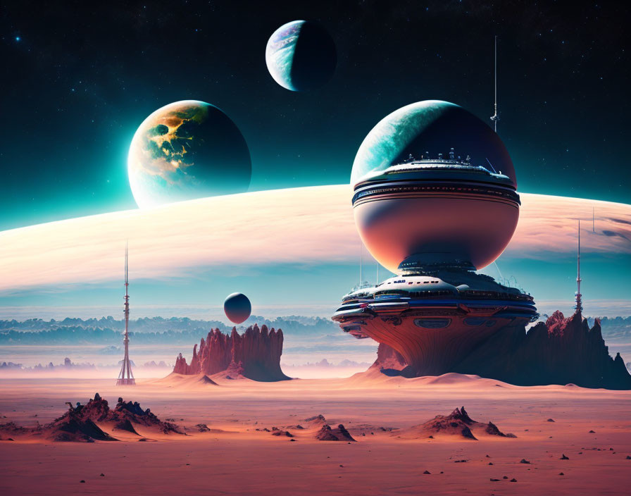 Colorful Alien Landscape with Futuristic Structures