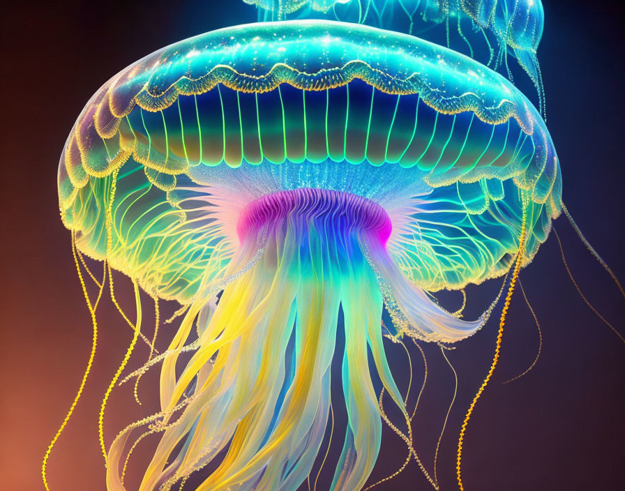 Colorful Jellyfish with Glowing Tentacles on Gradient Background