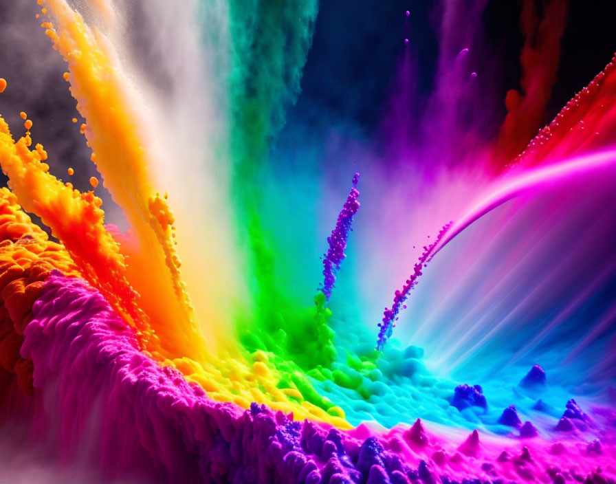 Colorful Rainbow Paint Splashes on Black Background