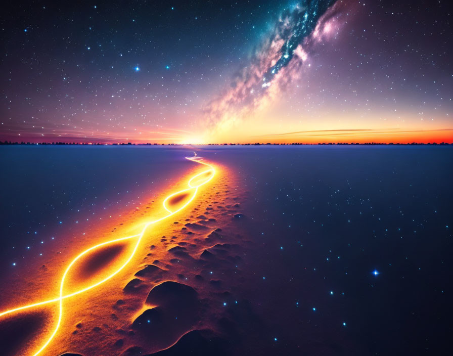 Glowing Serpentine Path in Desert Night Sky