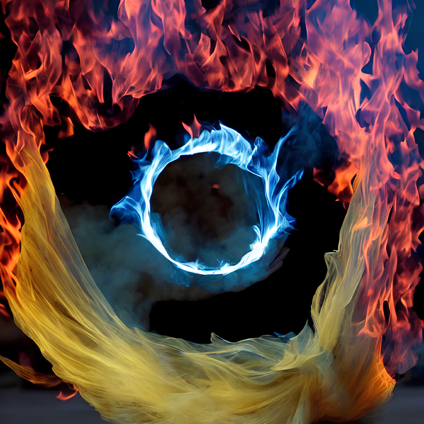 Colorful Flames Forming Fiery Ring on Dark Background