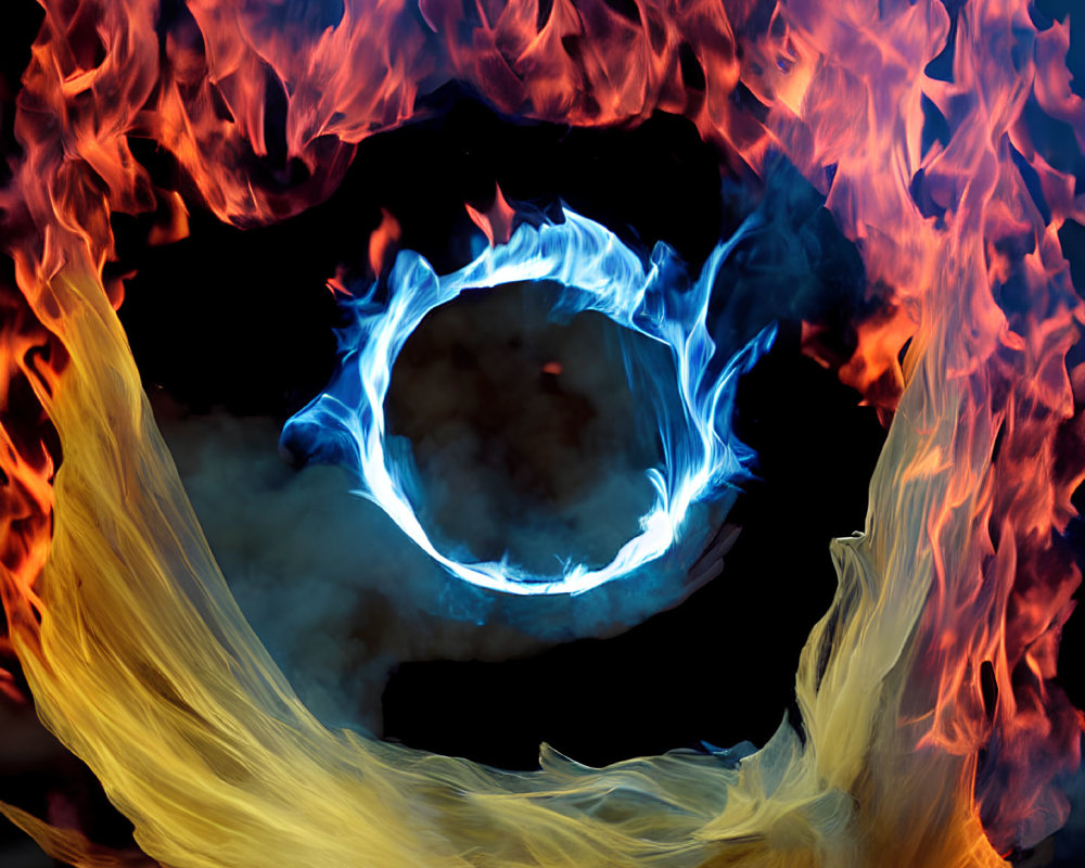 Colorful Flames Forming Fiery Ring on Dark Background