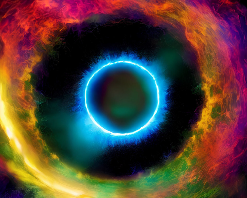 Colorful digital artwork: Eye-like nebula with blue ring and swirling colors