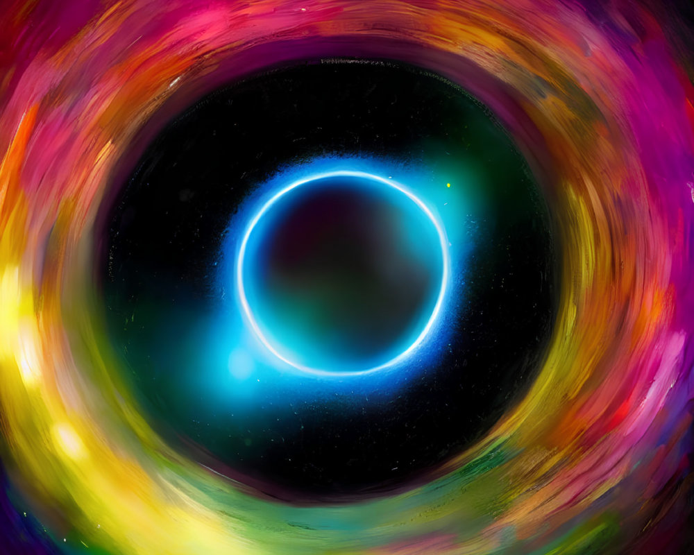 Colorful Accretion Disk Swirls Around Black Hole in Space