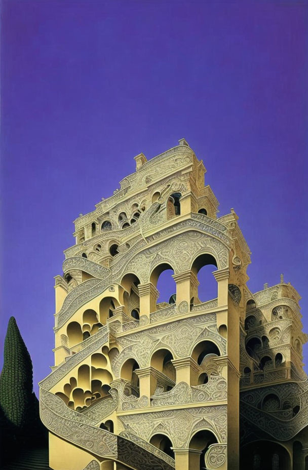 Intricate Tower with Arches and Geometric Patterns