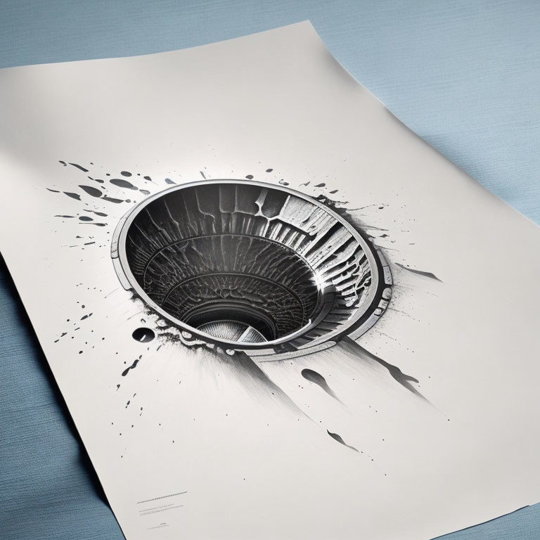 3D Anamorphic Sinkhole Drawing with Realistic Ink Splashes