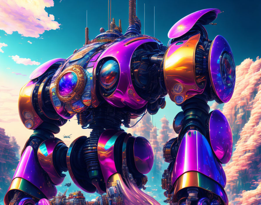 Colorful Futuristic Robot in Surreal Landscape