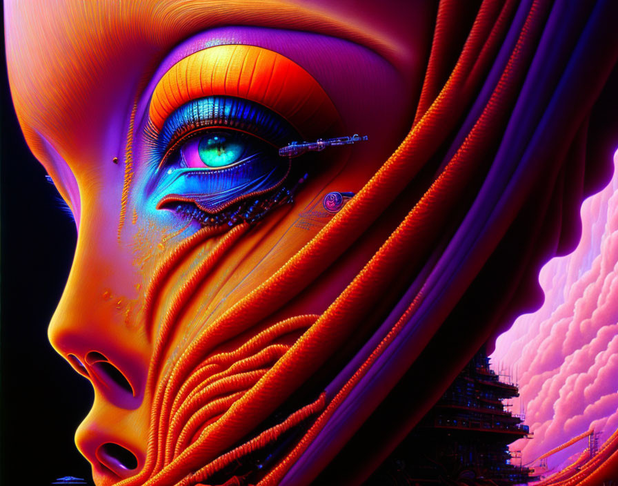 Colorful Abstract Art: Futuristic Female Face with Surreal Features