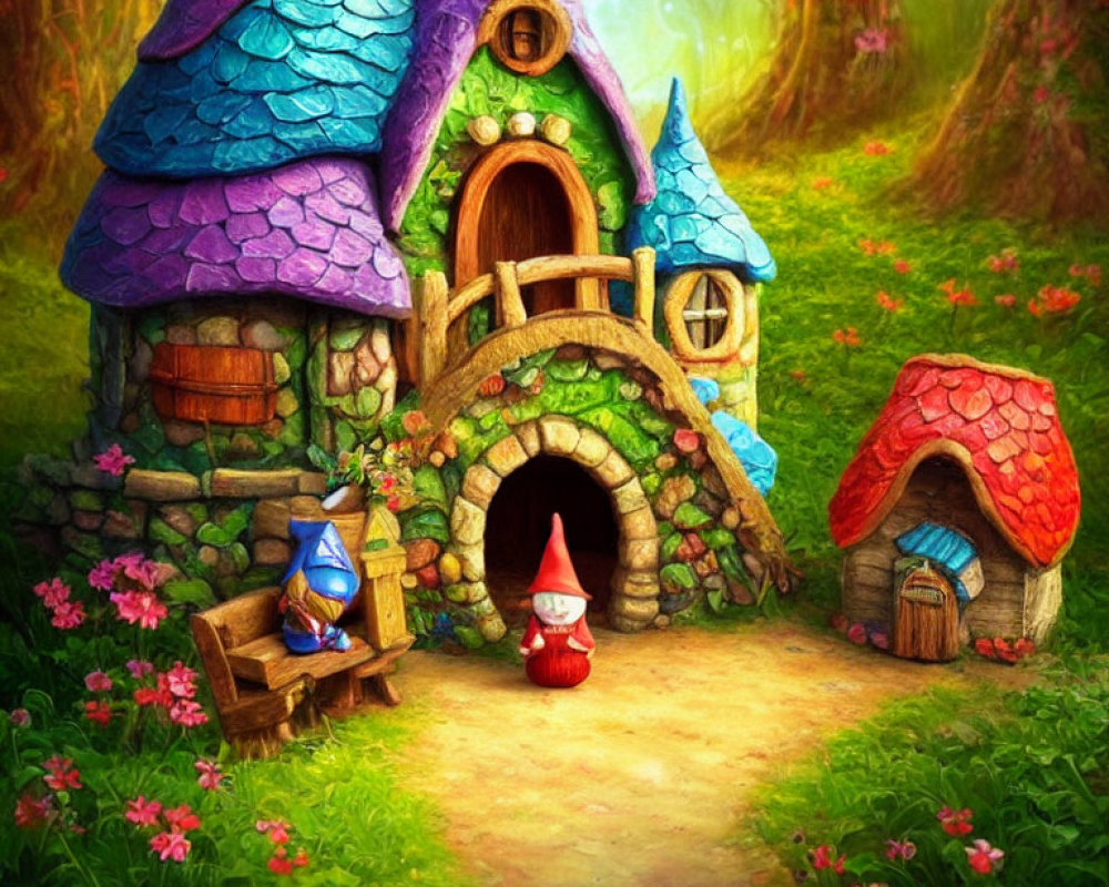 Colorful Fairytale Gnome Homes Illustration