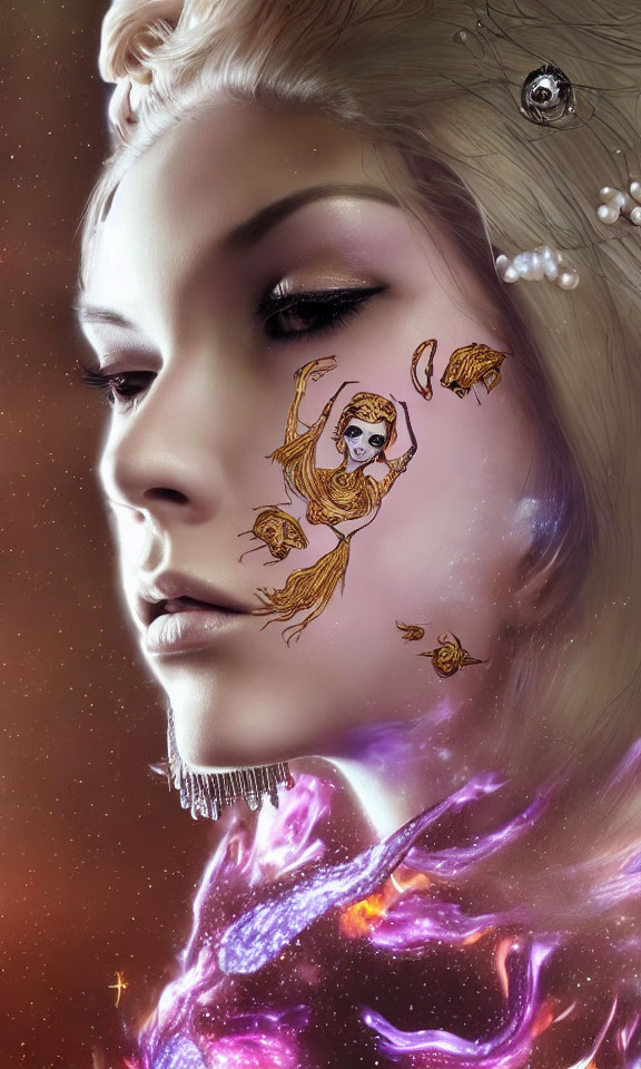 Surreal portrait of woman with cosmic jellyfish and astronaut illustration