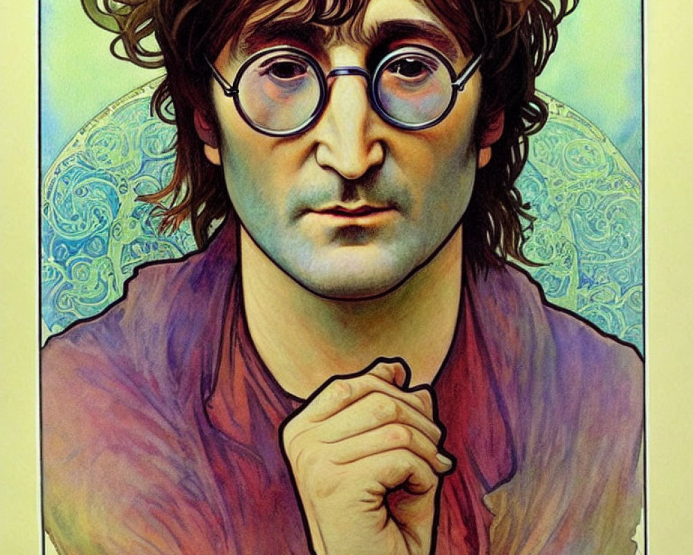 Vibrant portrait of man in round glasses and tie-dye shirt