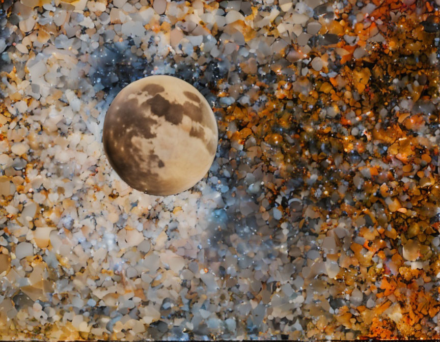 Full Moon Over Warm-Hued Abstract Mosaic Background