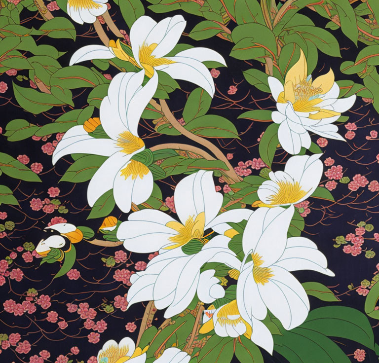 Vibrant white flowers with yellow centers on dark background