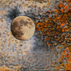 Full Moon Over Warm-Hued Abstract Mosaic Background