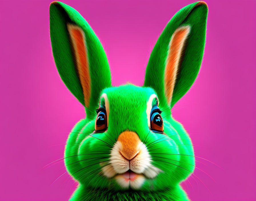 Colorful Green Rabbit Illustration on Pink Background