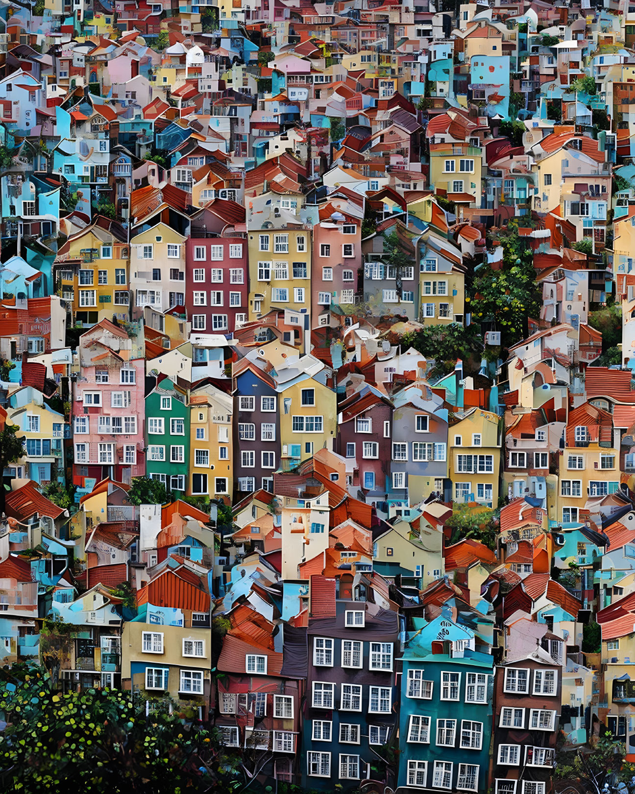 Vibrant Urban Mosaic of Colorful Houses and Architectural Styles