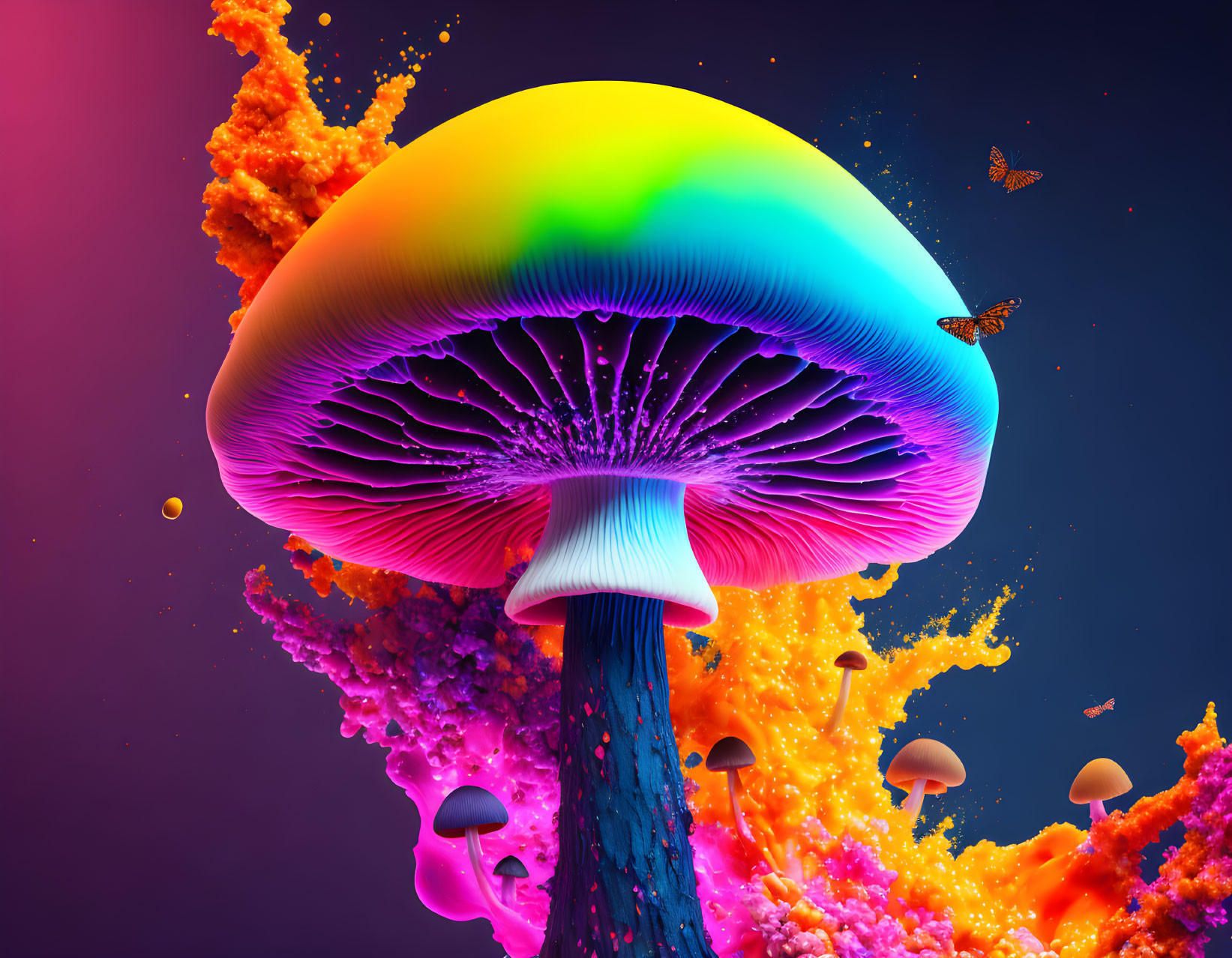 Colorful Mushroom Artwork with Rainbow Gradient and Abstract Shapes