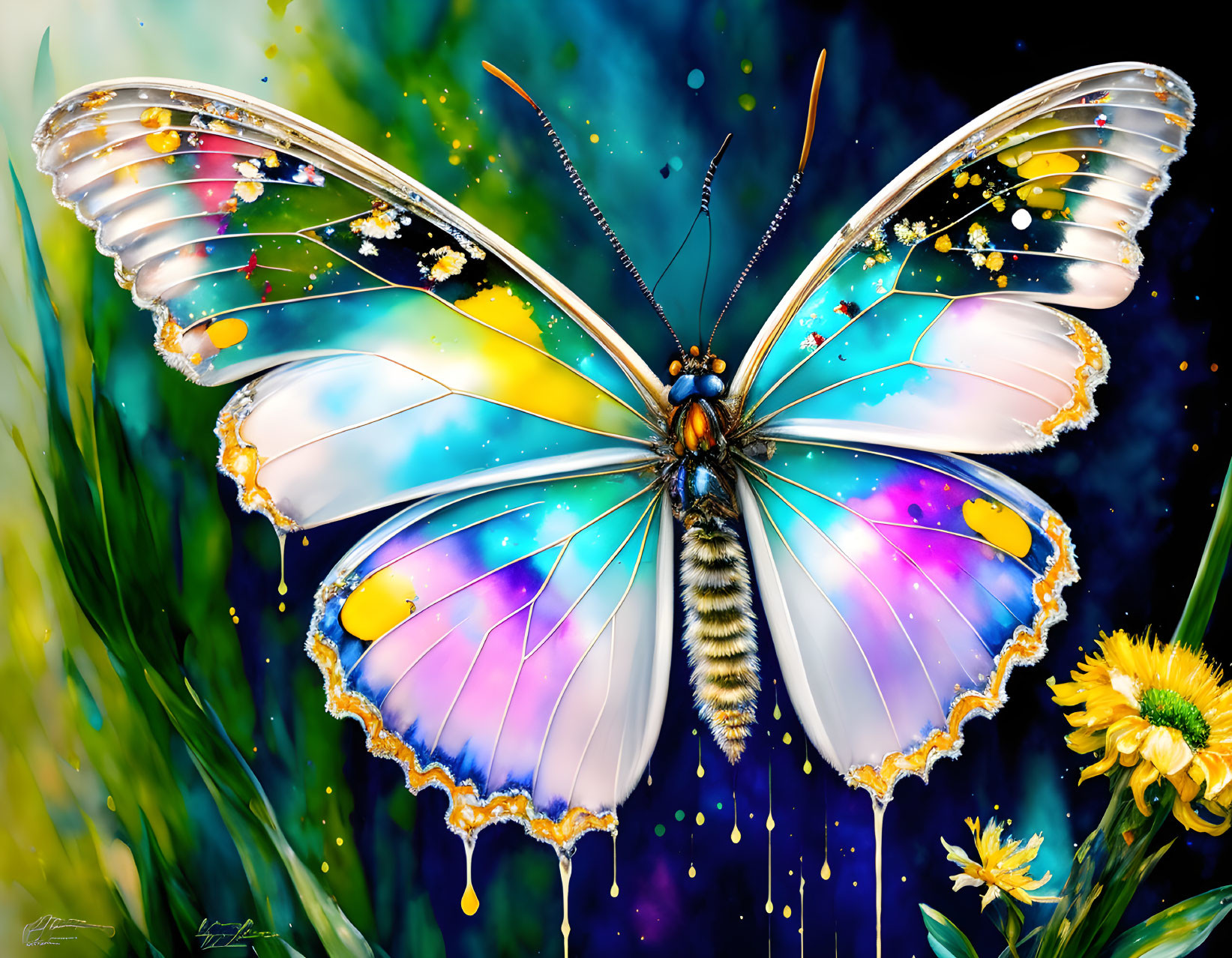 Colorful Butterfly Artwork with Detailed Wings and Flowers