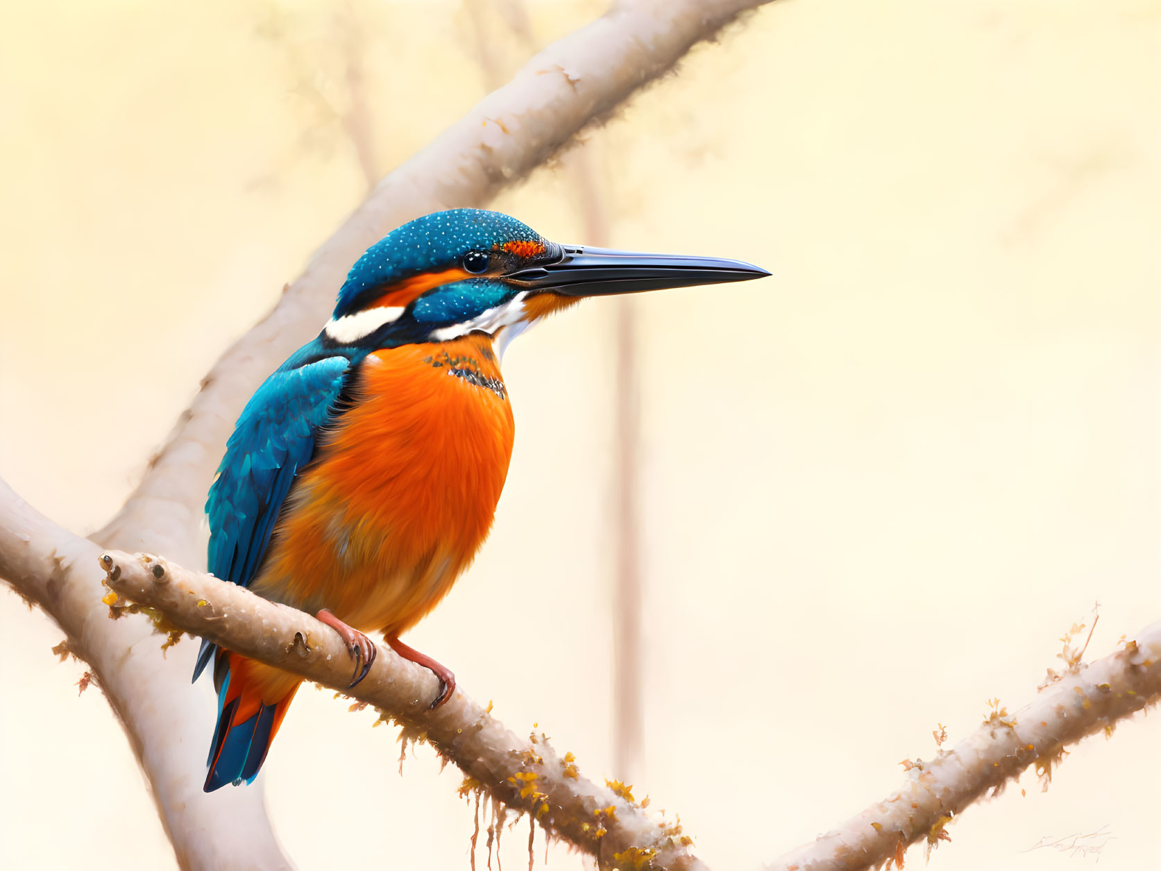 Colorful Kingfisher Bird Perched on Branch in Vibrant Blue and Orange Plumage