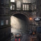 City street at dusk: rain reflections, parked cars, moody atmosphere