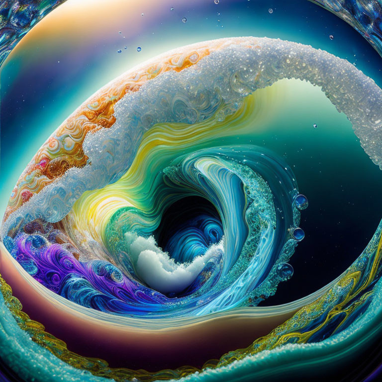 Colorful Digital Artwork with Psychedelic Wave and Fractal Patterns