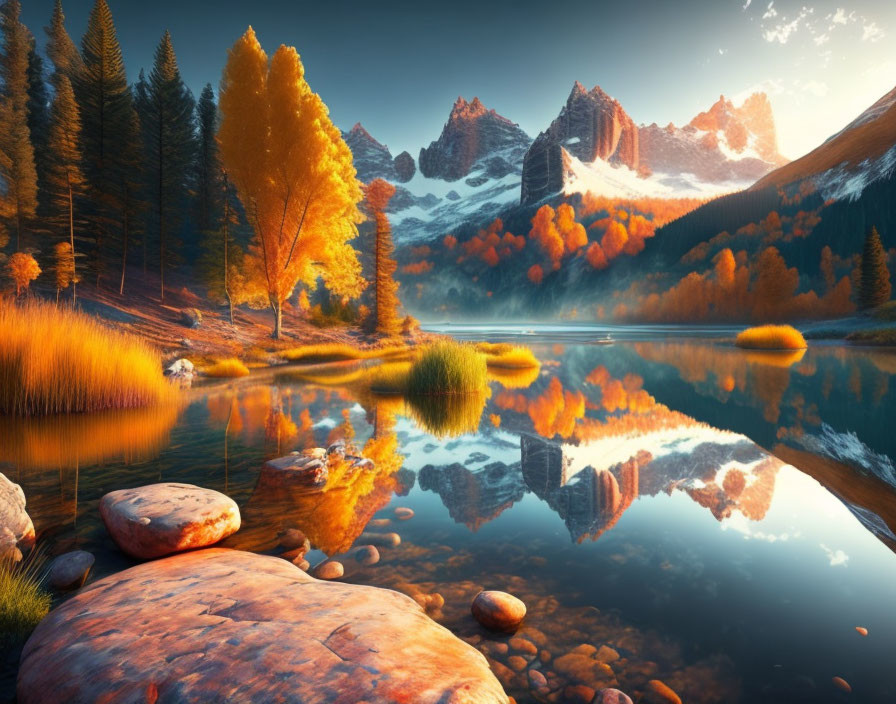 Tranquil Autumn Landscape with Reflective Lake