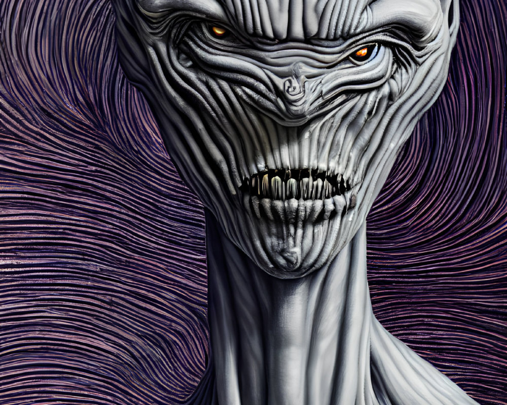 Detailed Illustration: Menacing Alien with Slender Neck, Sunken Eyes, Grey Skin, Sharp