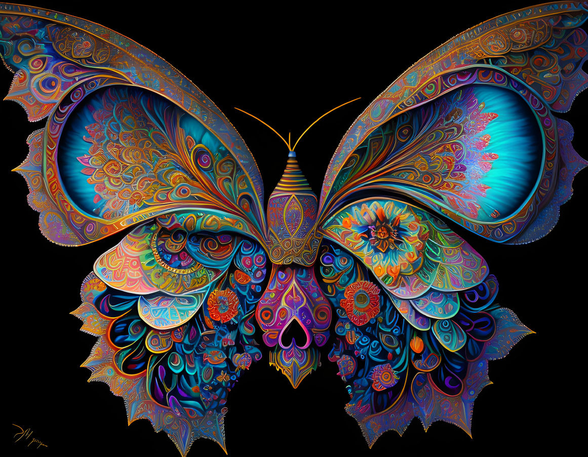 Colorful Butterfly Digital Artwork with Psychedelic Patterns