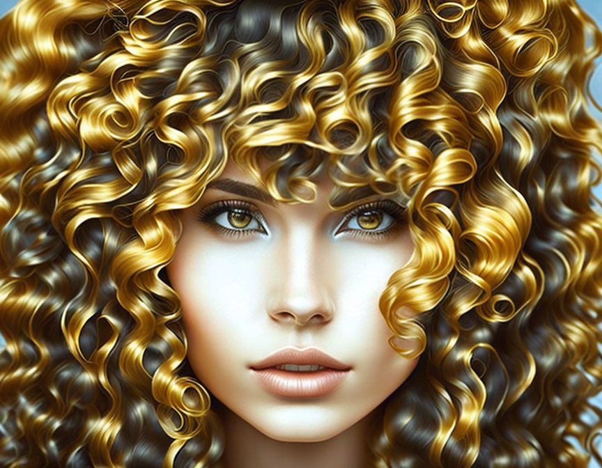 Digital artwork: Person with golden curly hair & green eyes